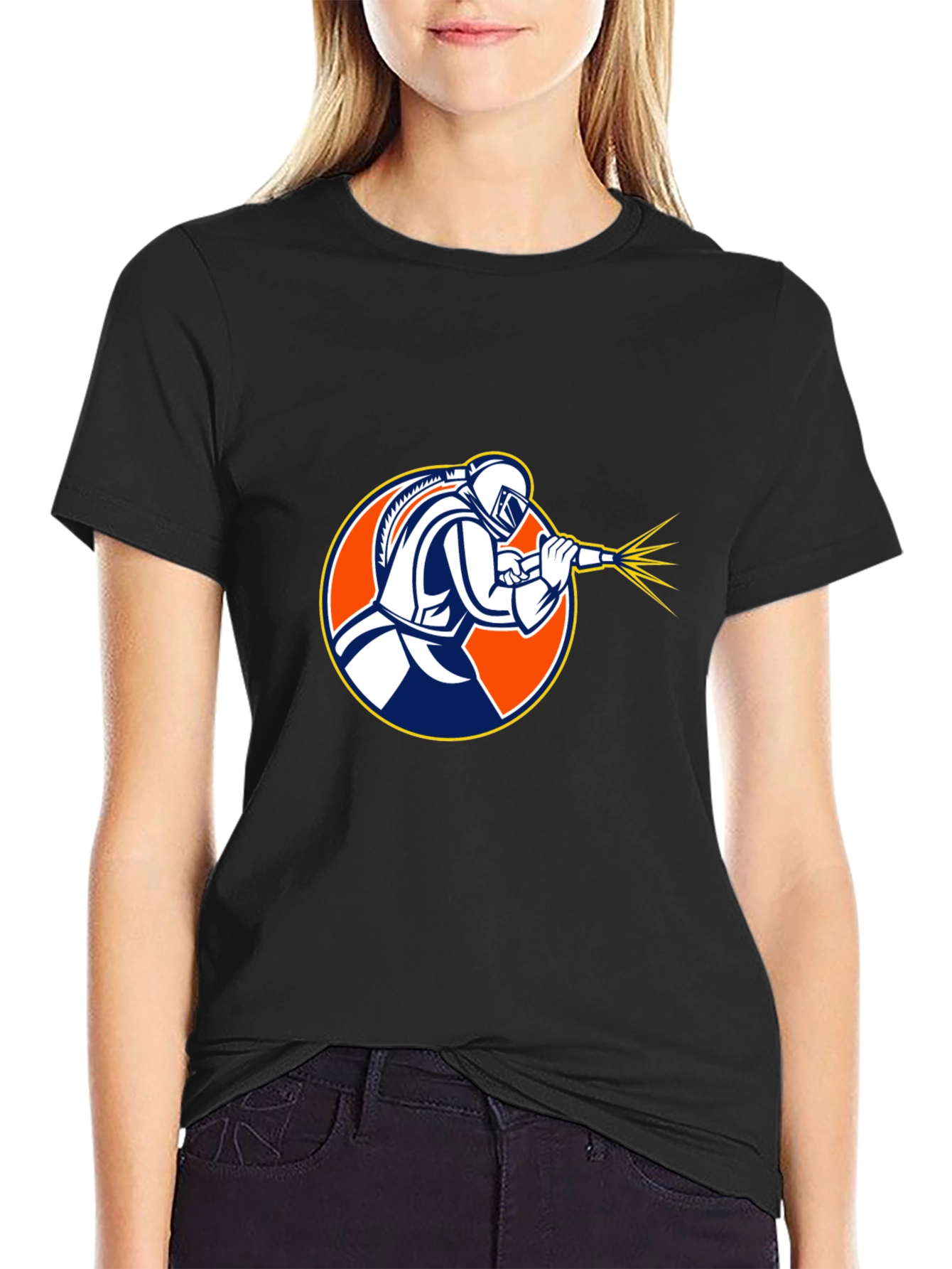 Camiseta Negra con Diseño de Soldador Profesional