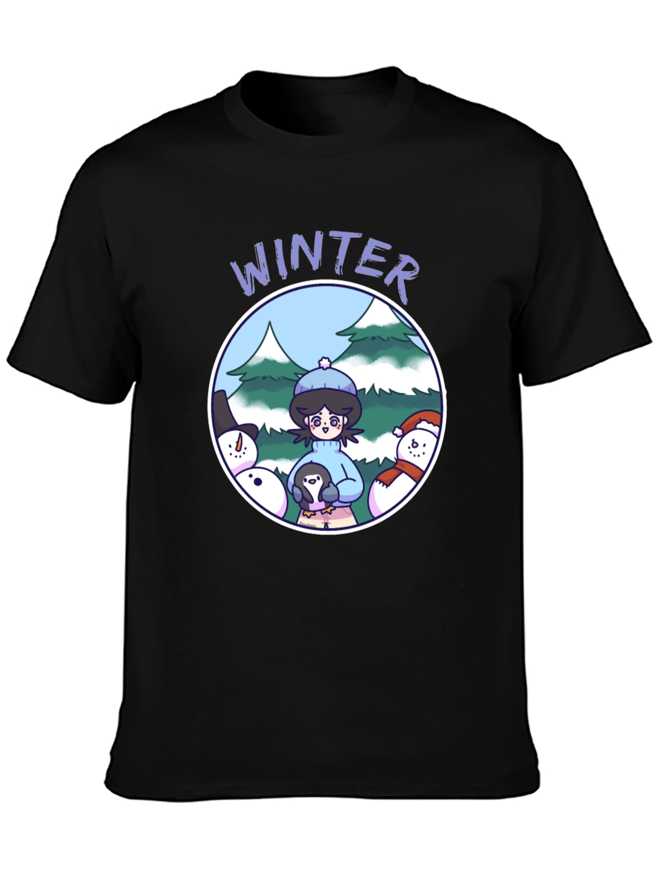 Camiseta Negra Invierno con Diseño Animado