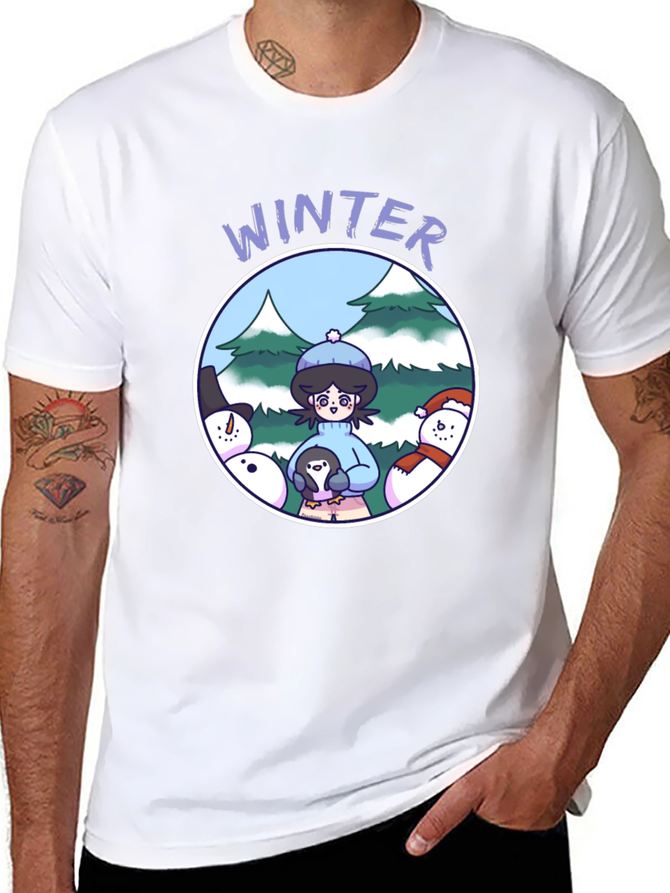 Camiseta Negra Invierno con Diseño Animado