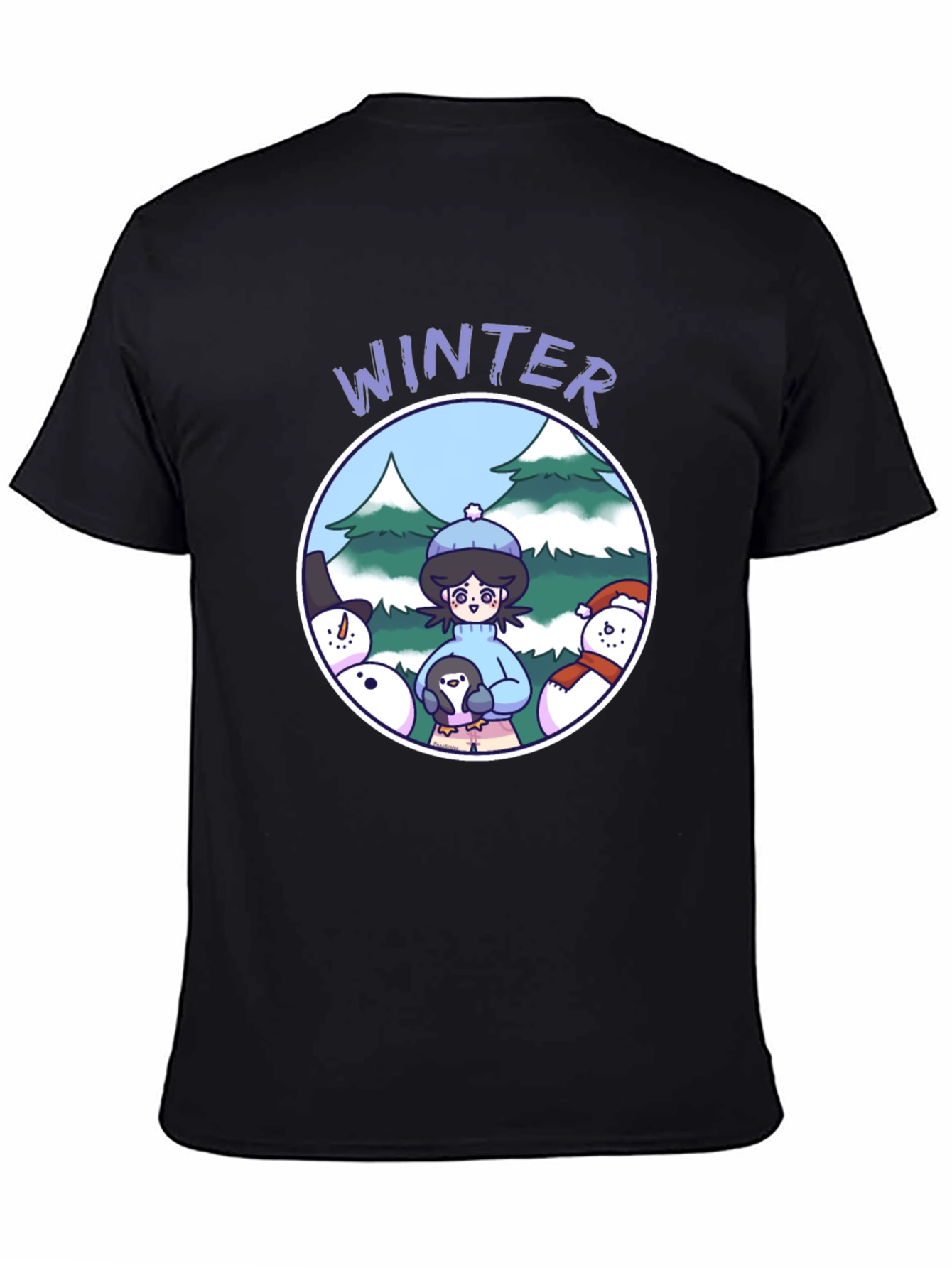 Camiseta Negra Invierno con Diseño Animado