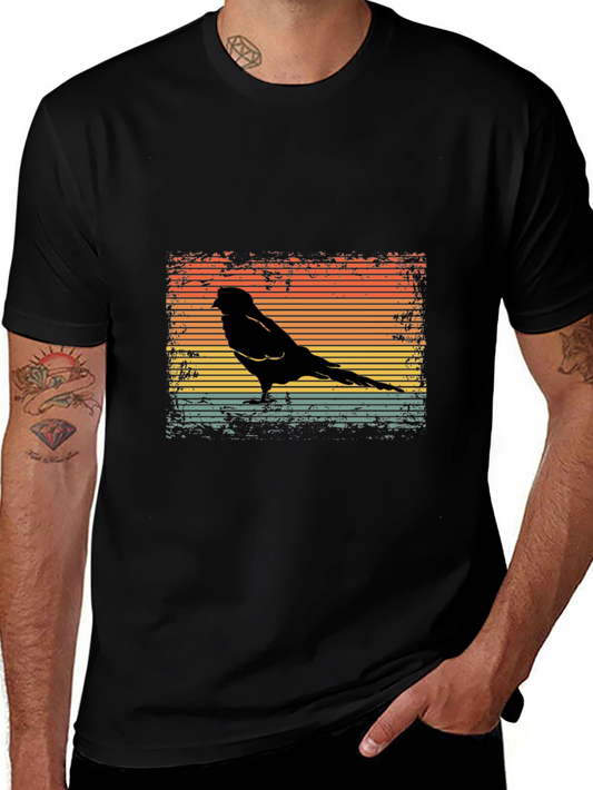Camiseta Negra Vintage con Diseño de Pájaro