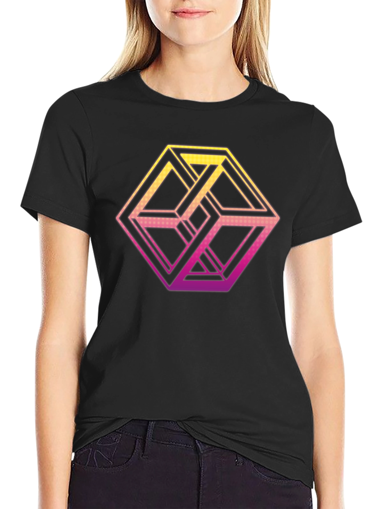 Camiseta Hombre Diseño Cubo Imposible Degradado