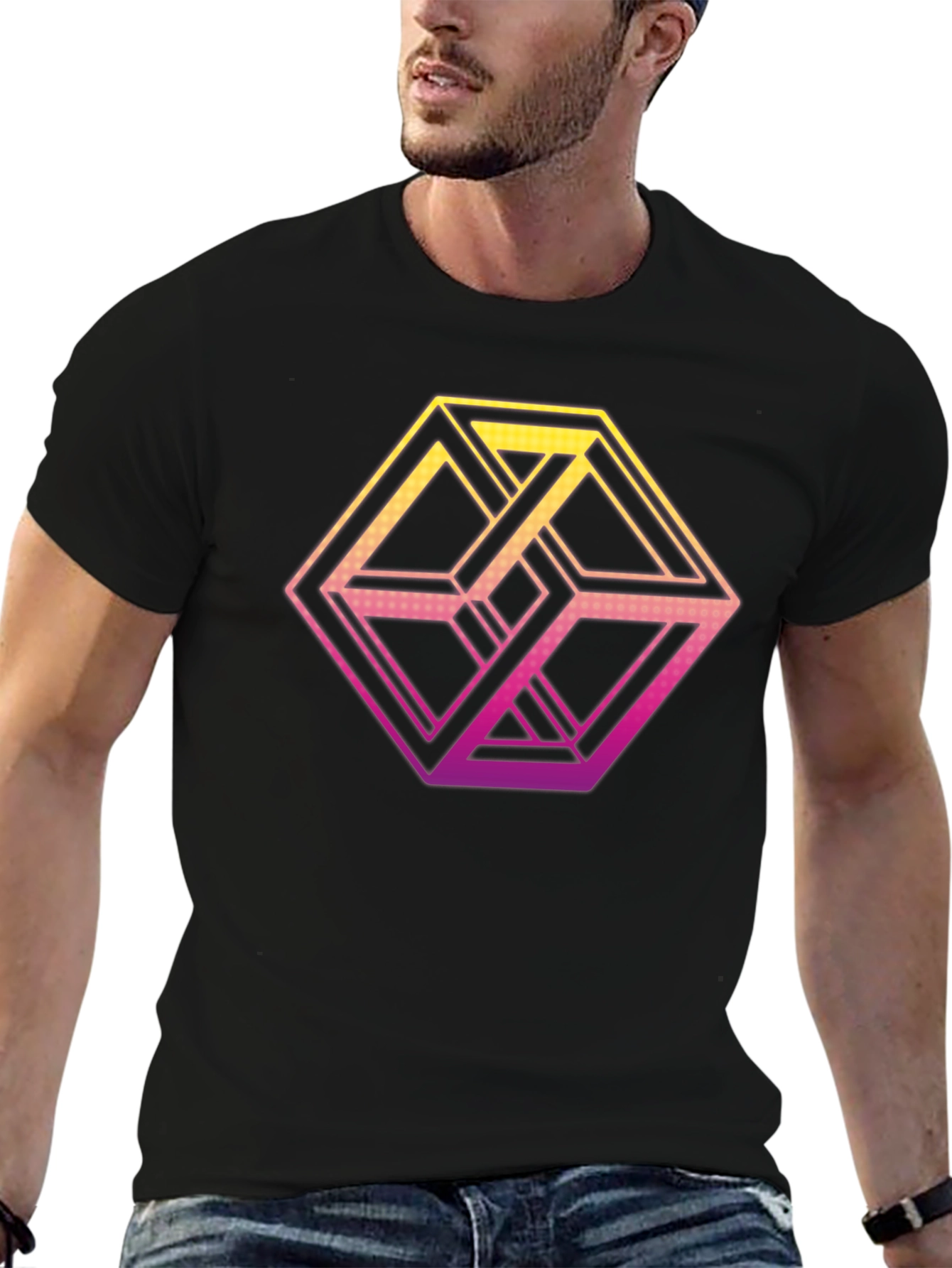 Camiseta Hombre Diseño Cubo Imposible Degradado