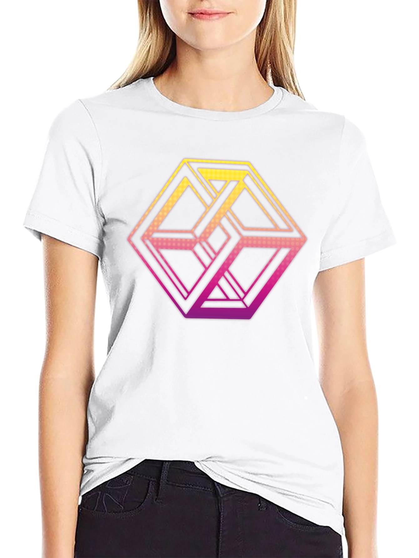 Camiseta Hombre Diseño Cubo Imposible Degradado
