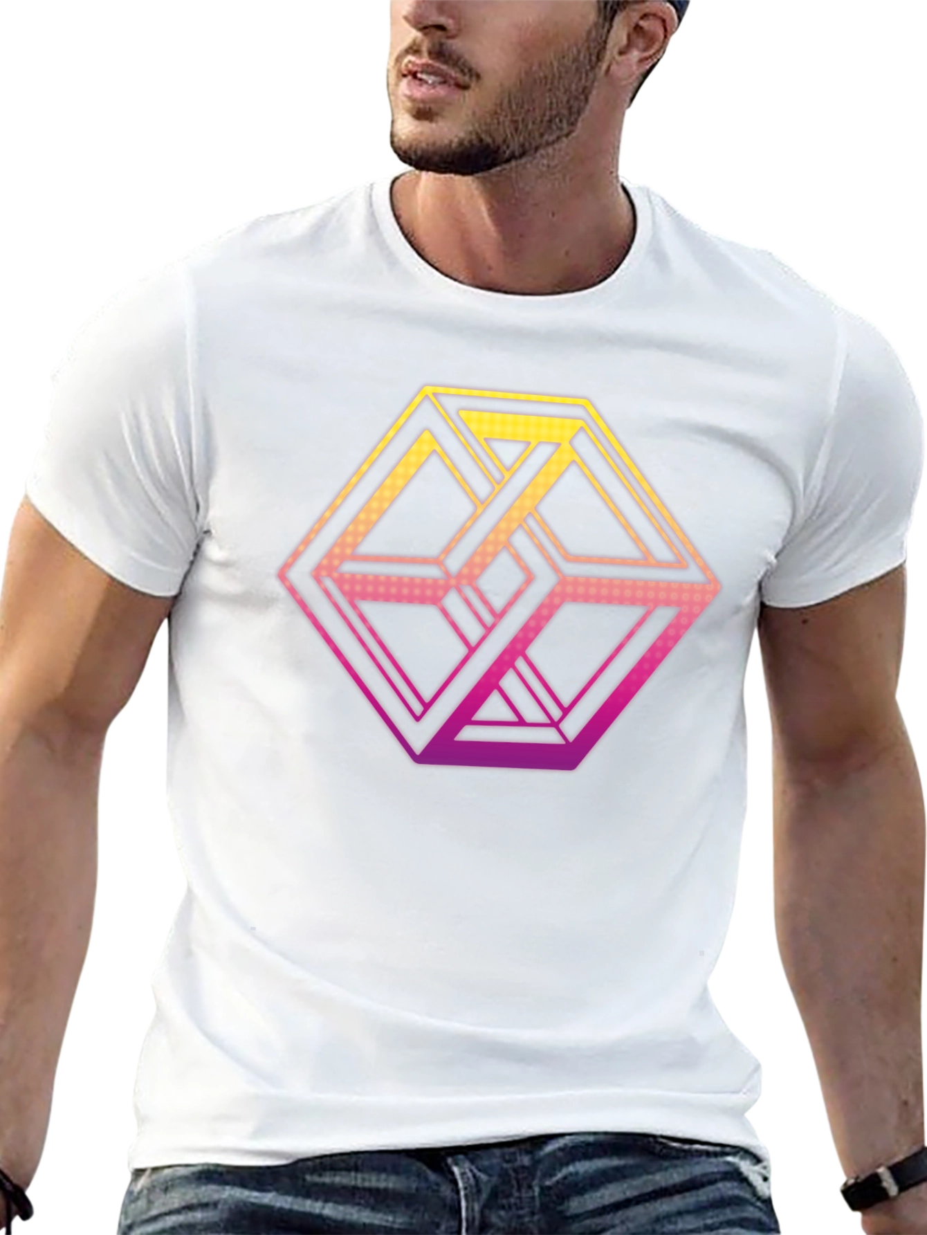 Camiseta Hombre Diseño Cubo Imposible Degradado