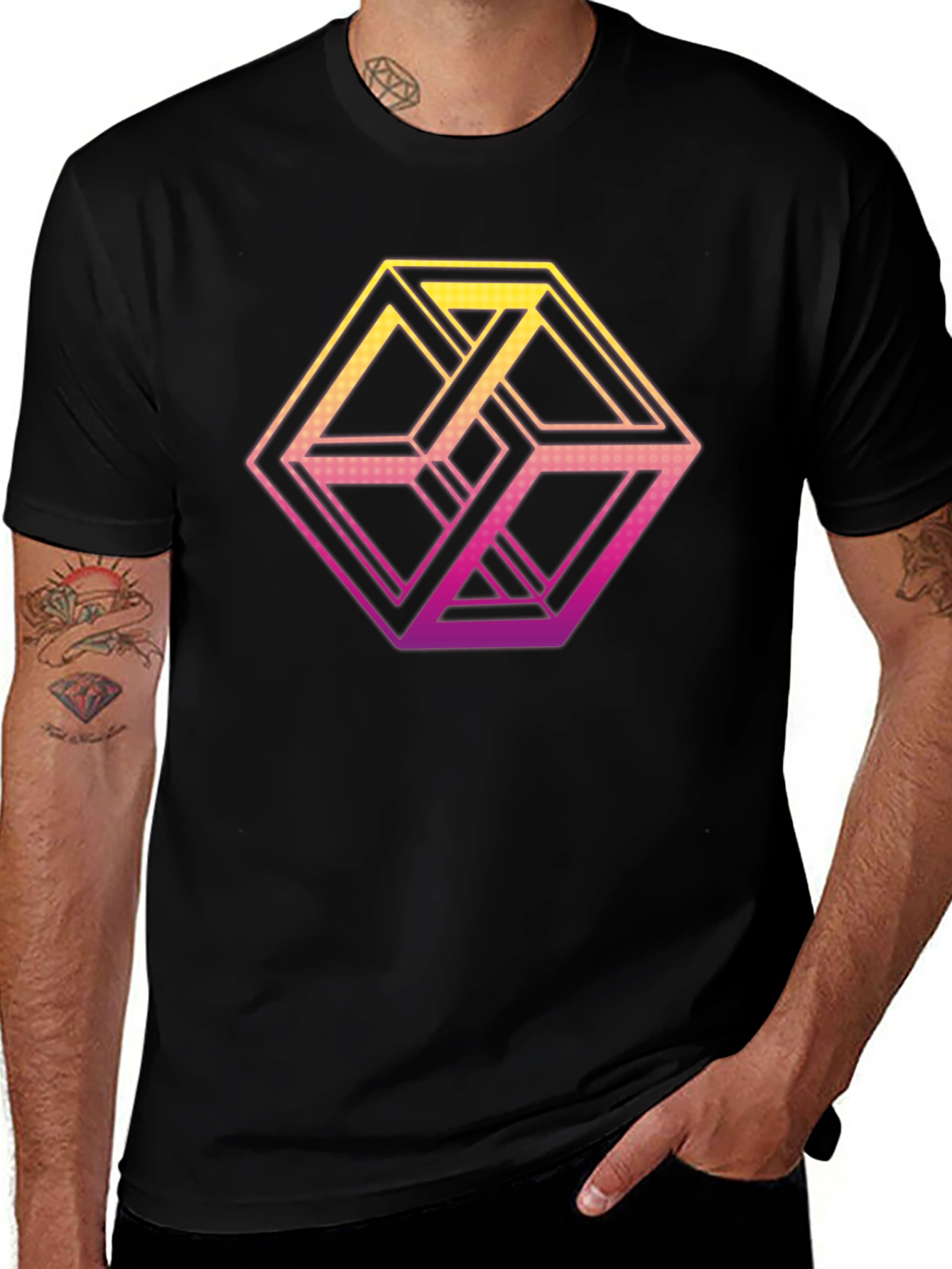 Camiseta Hombre Diseño Cubo Imposible Degradado