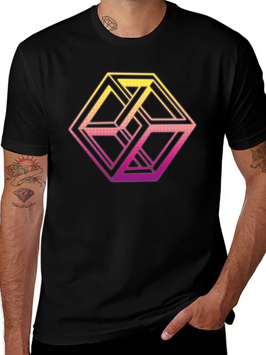 Camiseta Hombre Diseño Cubo Imposible Degradado