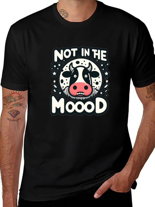 Camiseta Negra con Diseño Divertido de Vaca Not in the Mooood