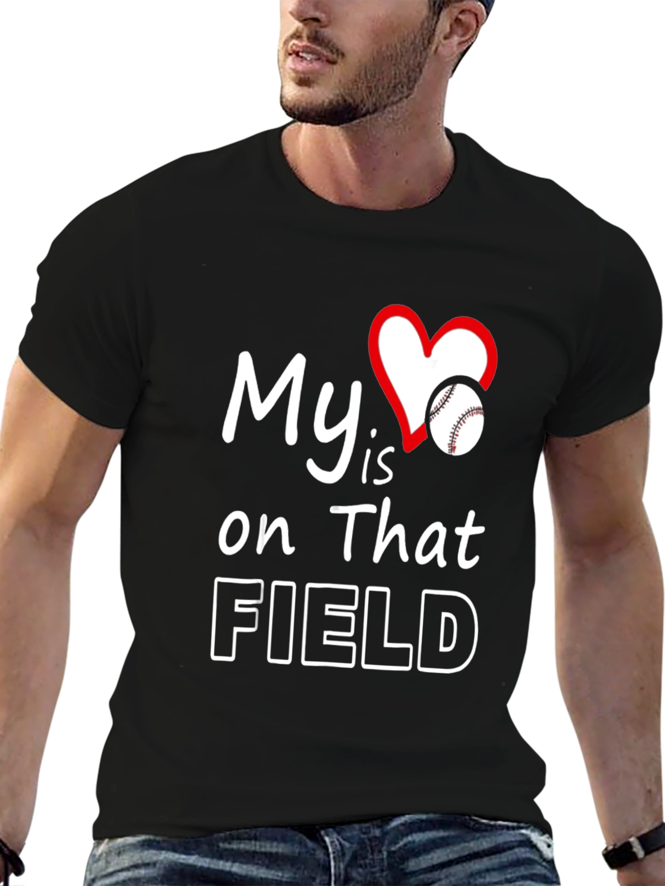 Camiseta Negra My Heart is on That Field Baseball