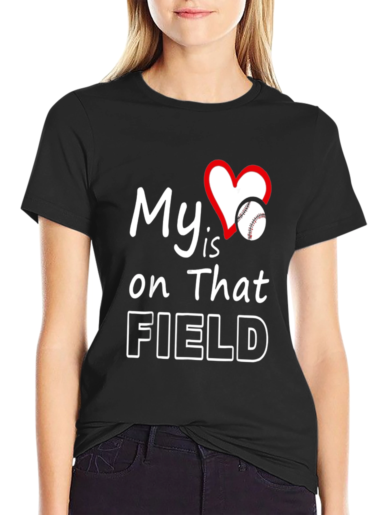 Camiseta Negra My Heart is on That Field Baseball