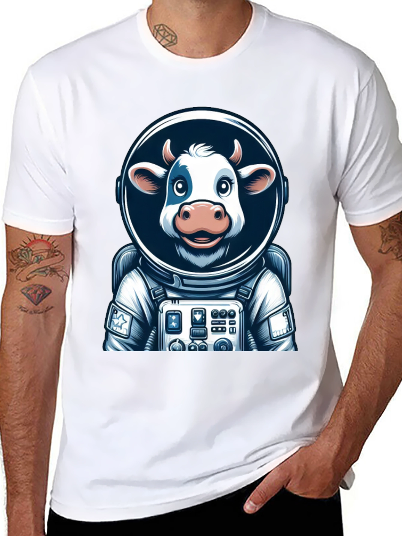 Camiseta Negra: Vaca Astronauta Espacial