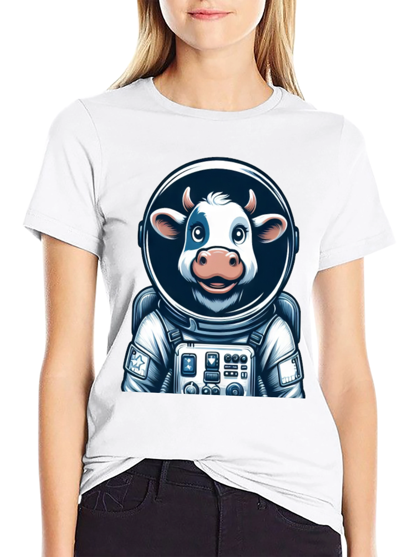 Camiseta Negra: Vaca Astronauta Espacial