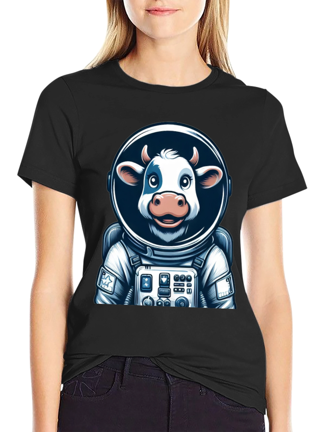 Camiseta Negra: Vaca Astronauta Espacial