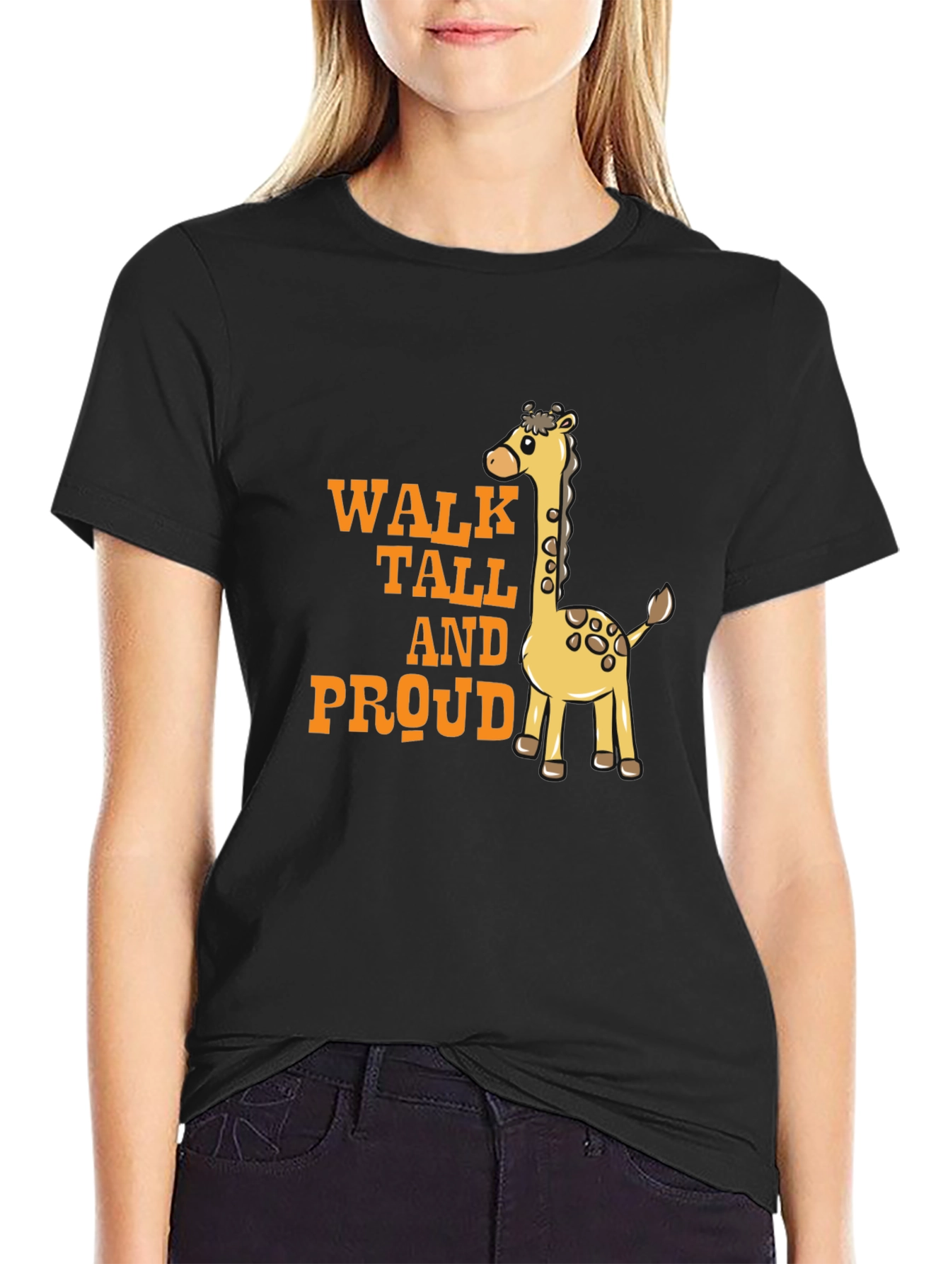 Camiseta Negra con Diseño de Jirafa Orgullosa