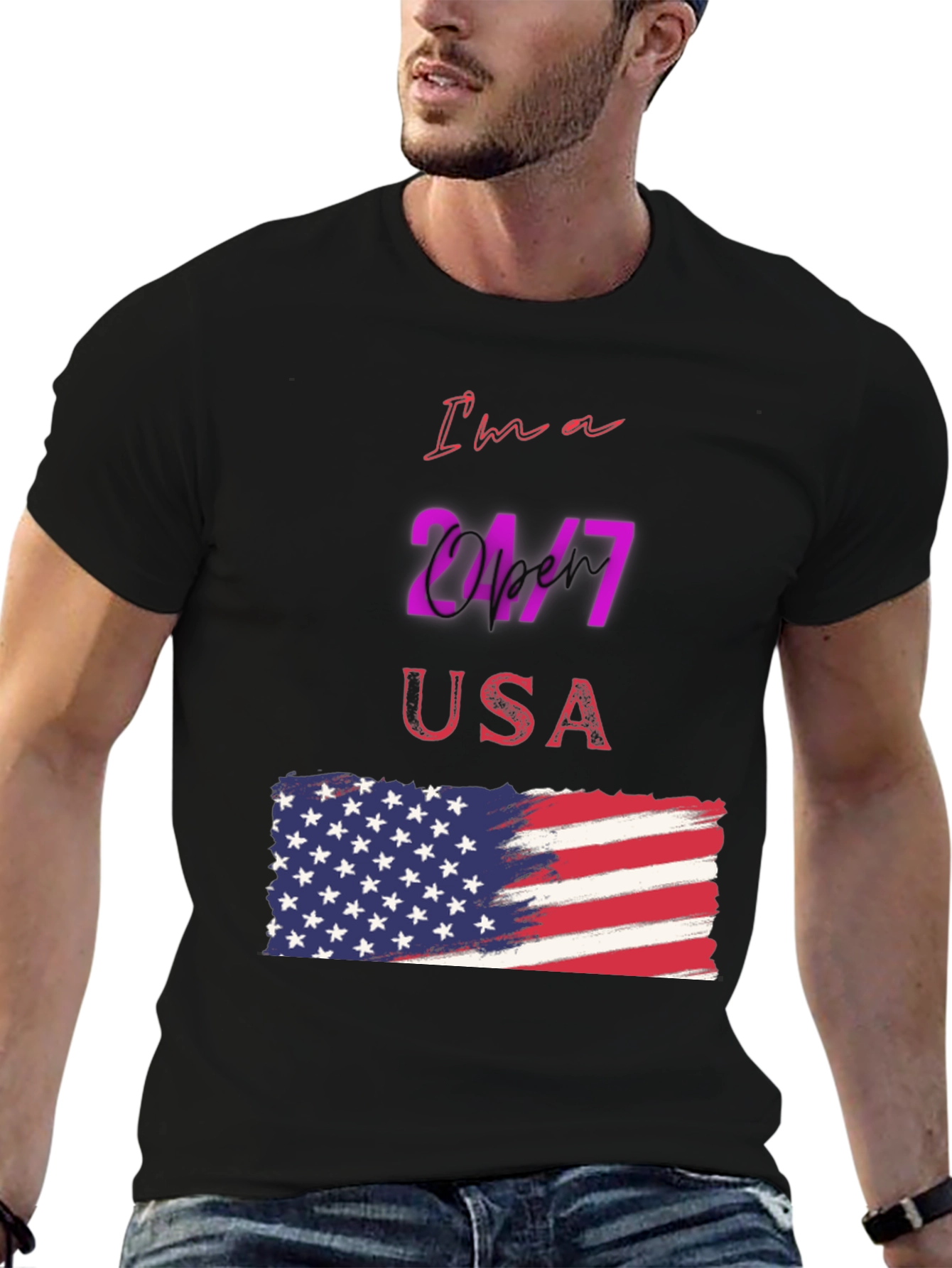 Camiseta Negra Diseño USA 24/7