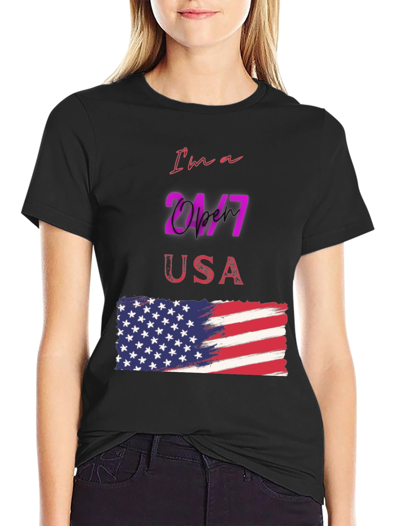 Camiseta Negra Diseño USA 24/7
