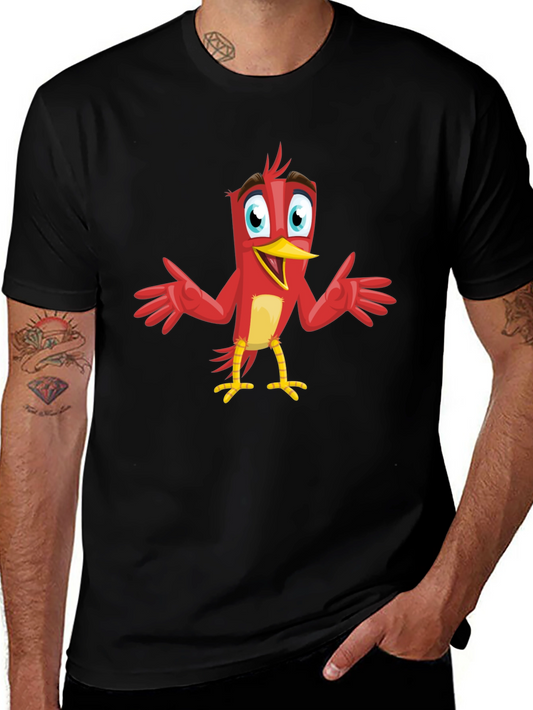 Camiseta Negra con Diseño de Pájaro Rojo Animado