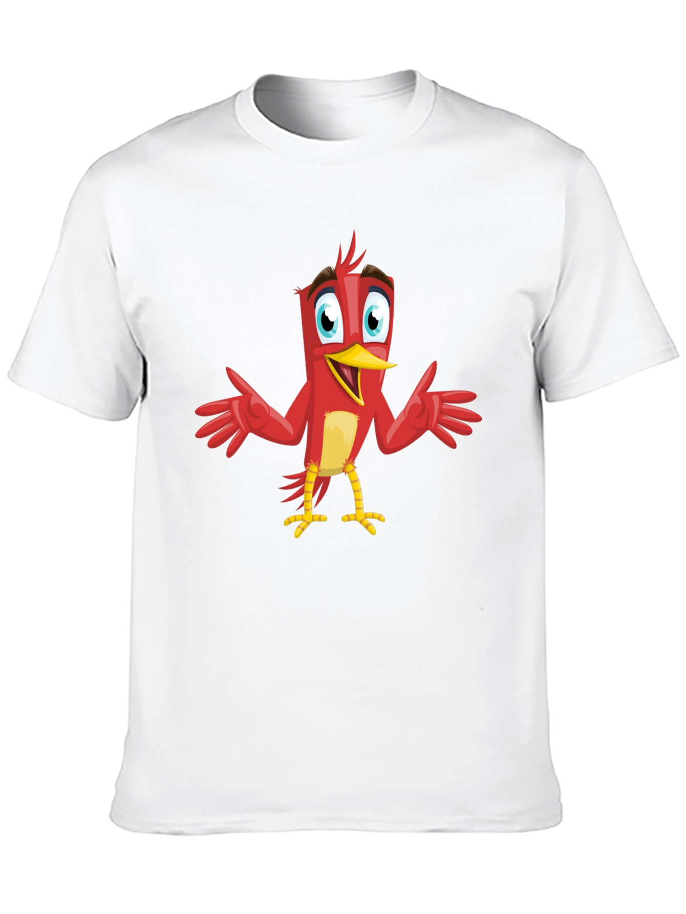 Camiseta Negra con Diseño de Pájaro Rojo Animado