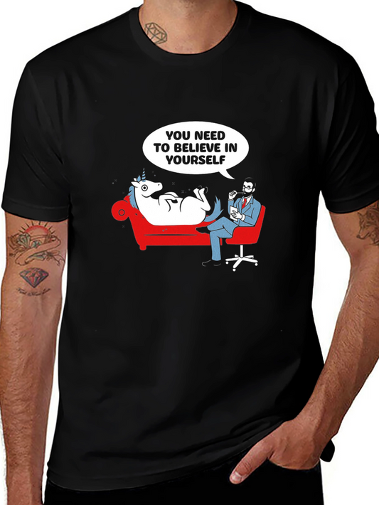 Camiseta negra con diseño de unicornio terapeuta