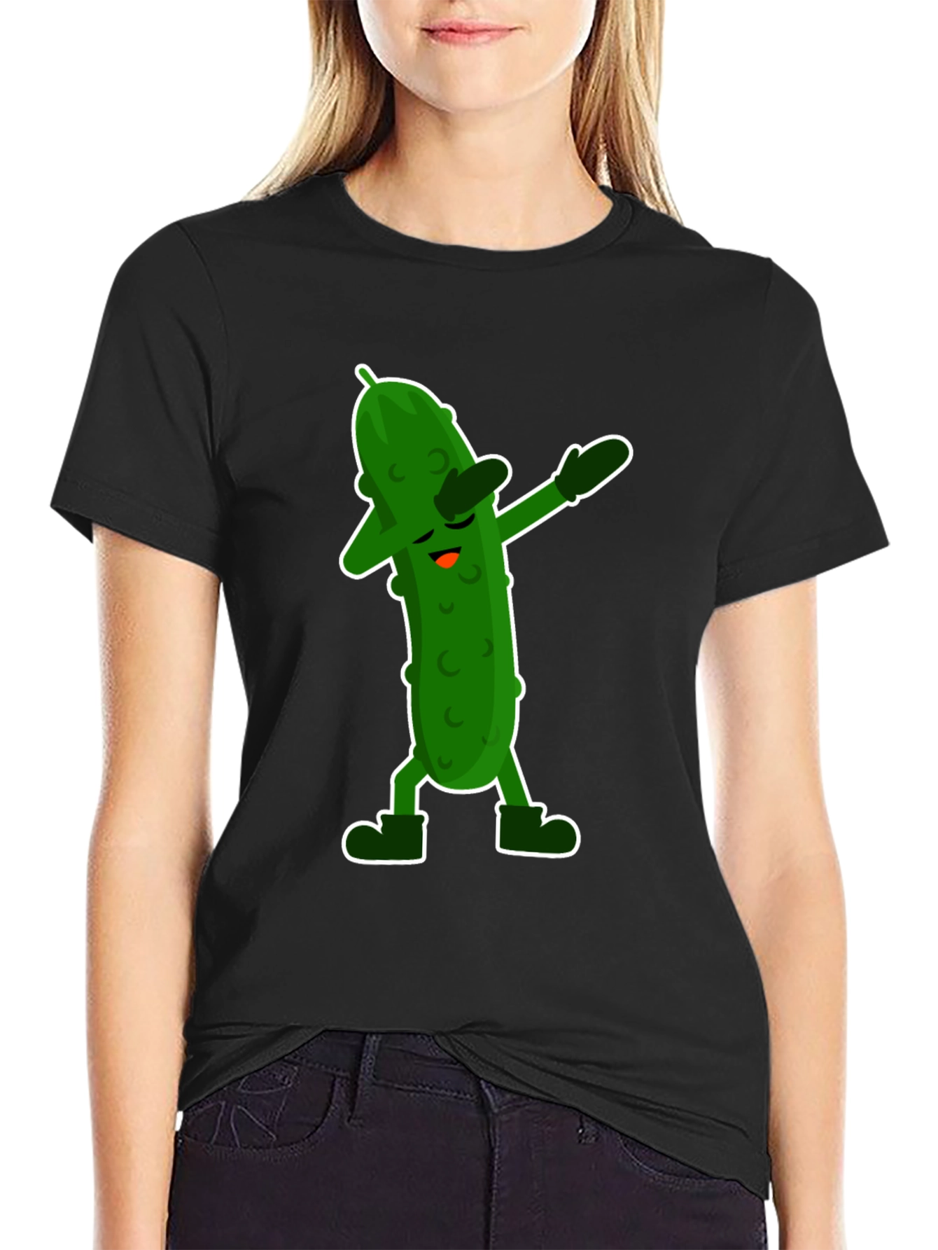 Camiseta Negra con Divertido Pepinillo Dabbing