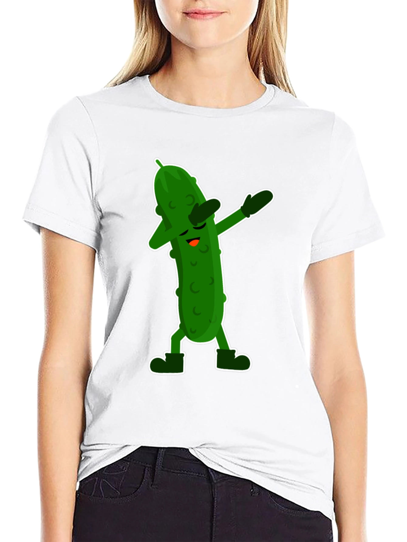 Camiseta Negra con Divertido Pepinillo Dabbing