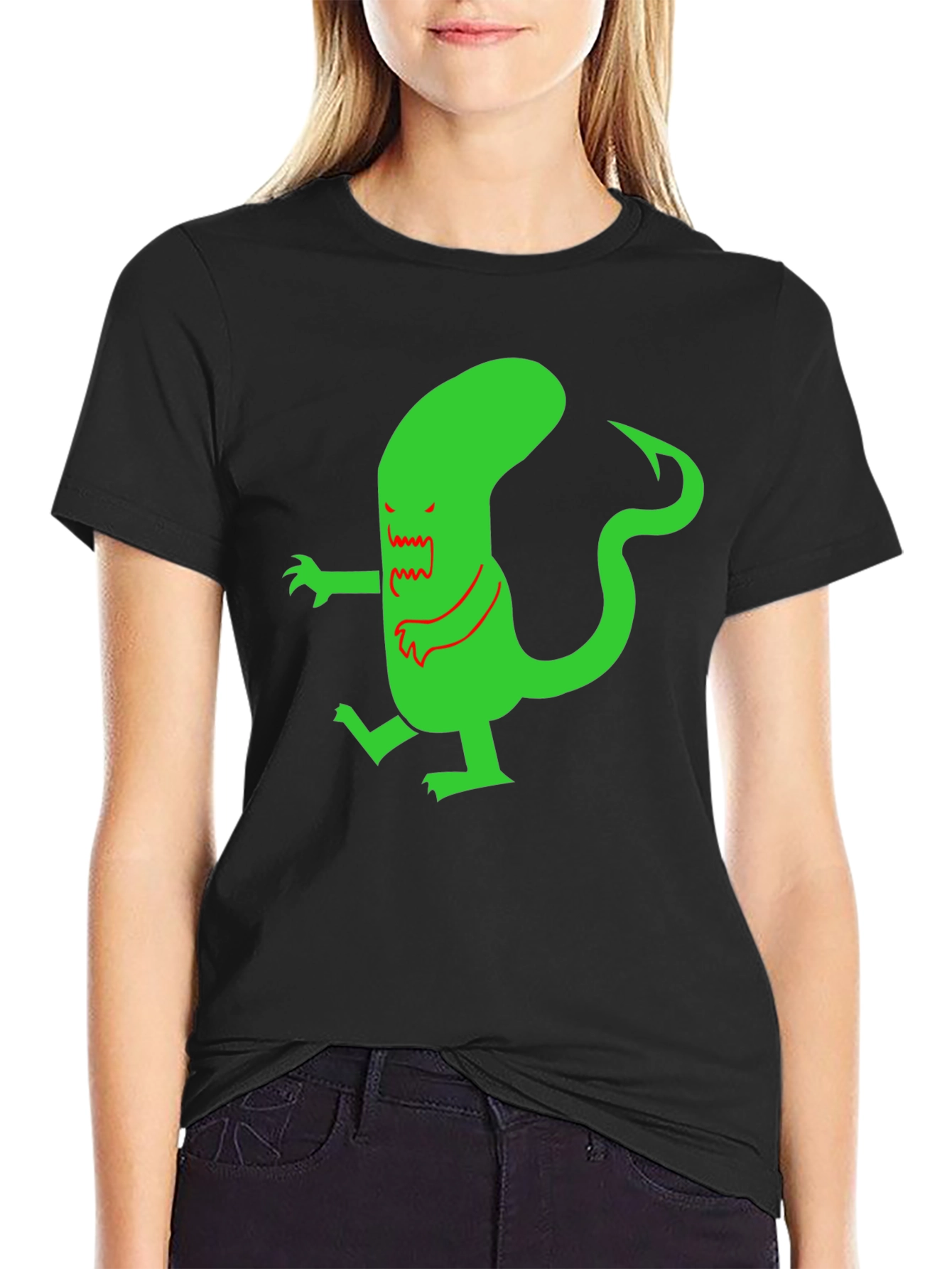 Camiseta Negra con Diseño Alienígena Divertido