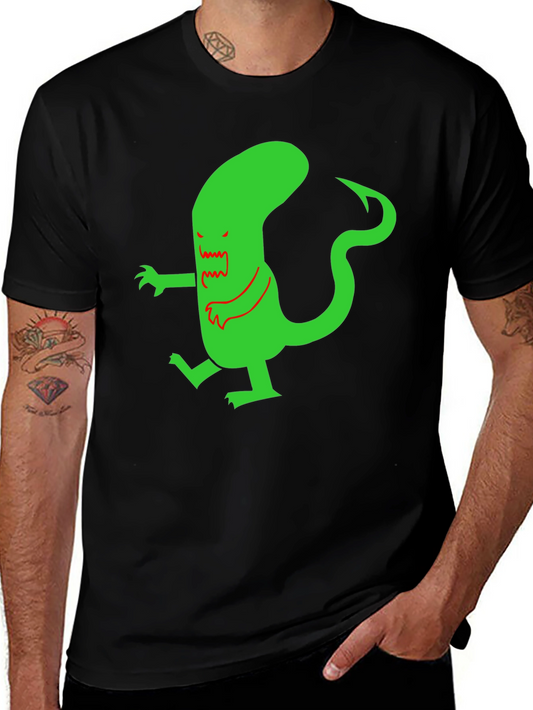 Camiseta Negra con Diseño Alienígena Divertido