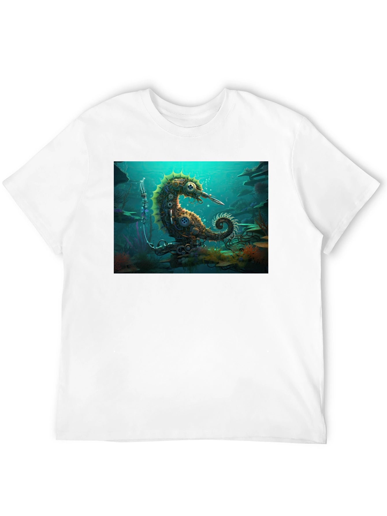 Camiseta Negra con Diseño Steampunk de Caballito de Mar