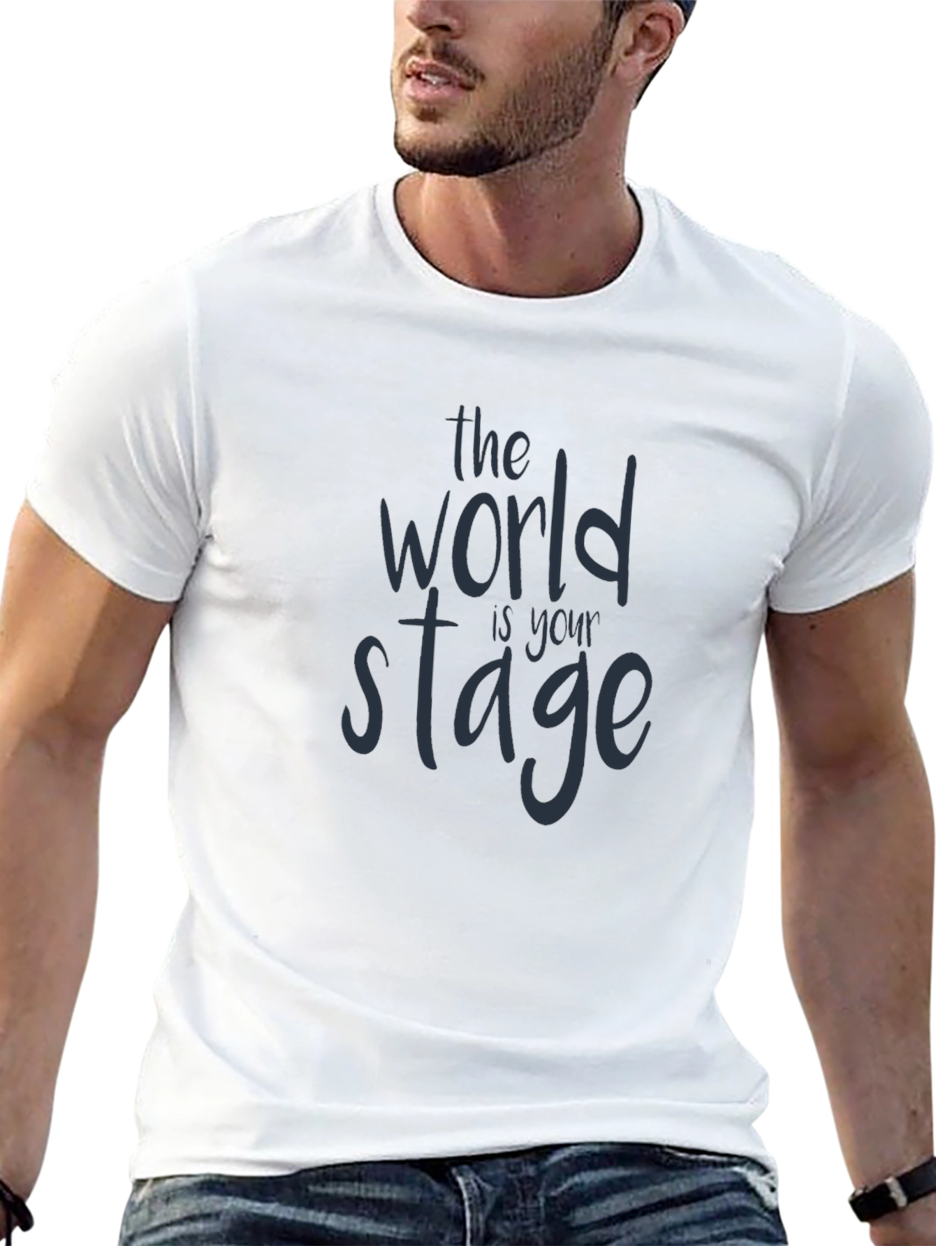 Camiseta Negra con Diseño El Mundo Es Tu Escenario