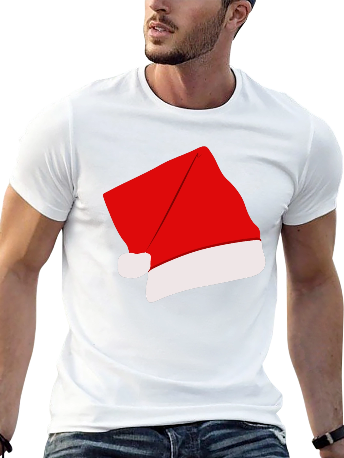 Camiseta Negra con Gorro de Navidad