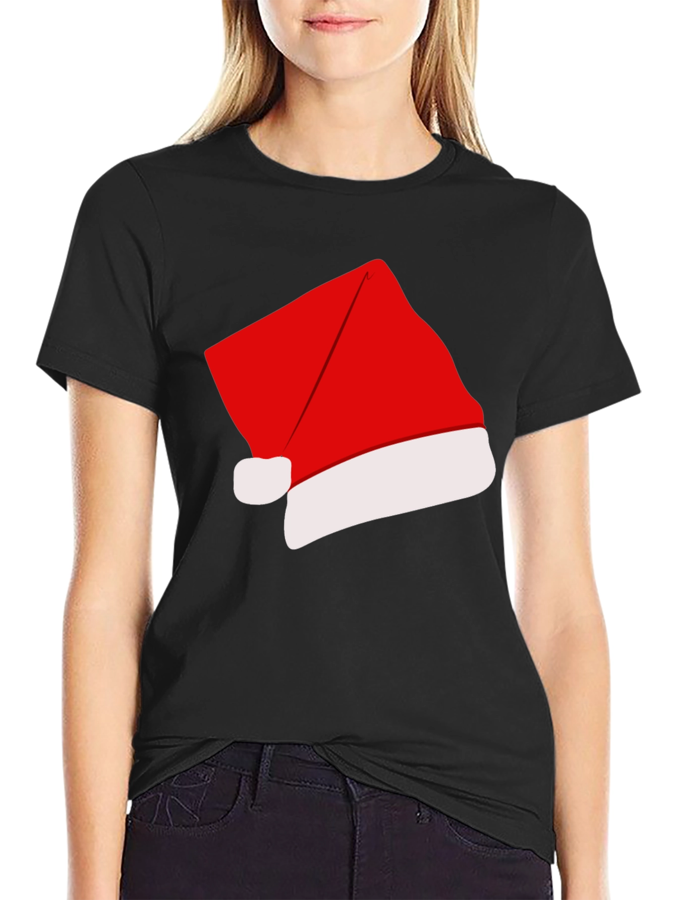 Camiseta Negra con Gorro de Navidad