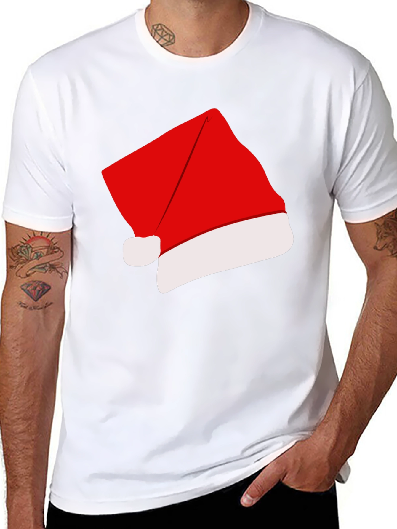 Camiseta Negra con Gorro de Navidad