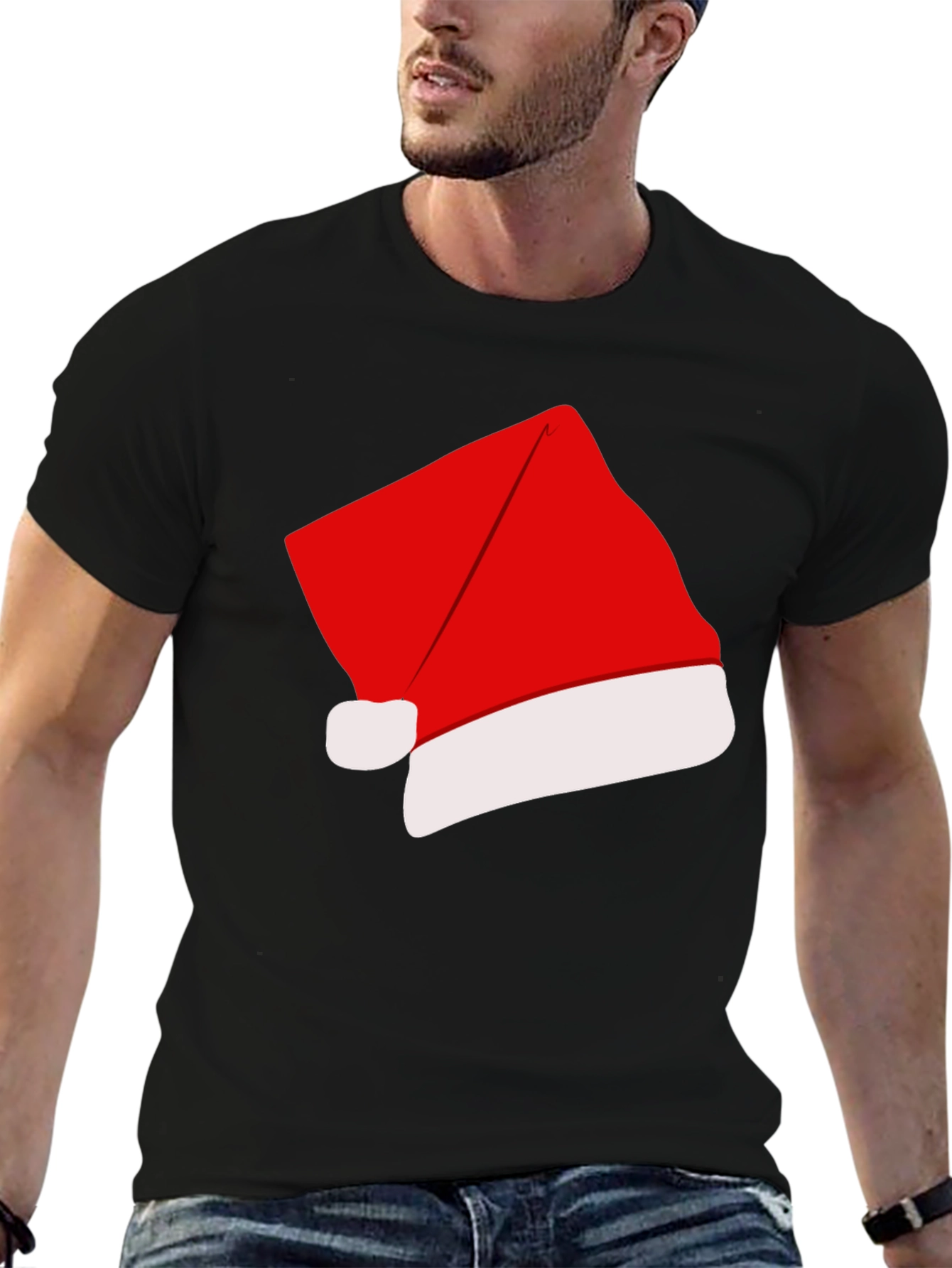Camiseta Negra con Gorro de Navidad