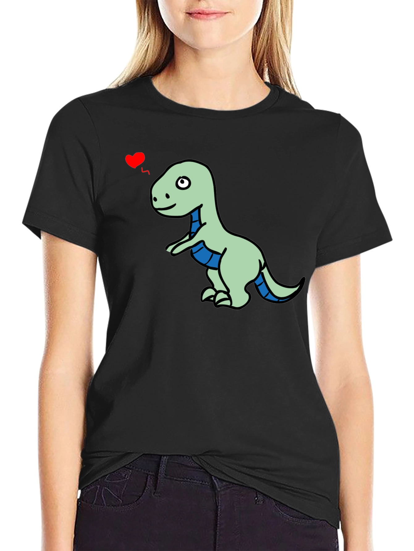 Camiseta Negra con Dinosaurio Enamorado