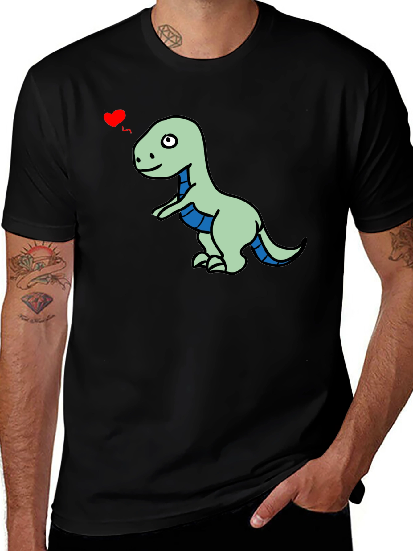 Camiseta Negra con Dinosaurio Enamorado