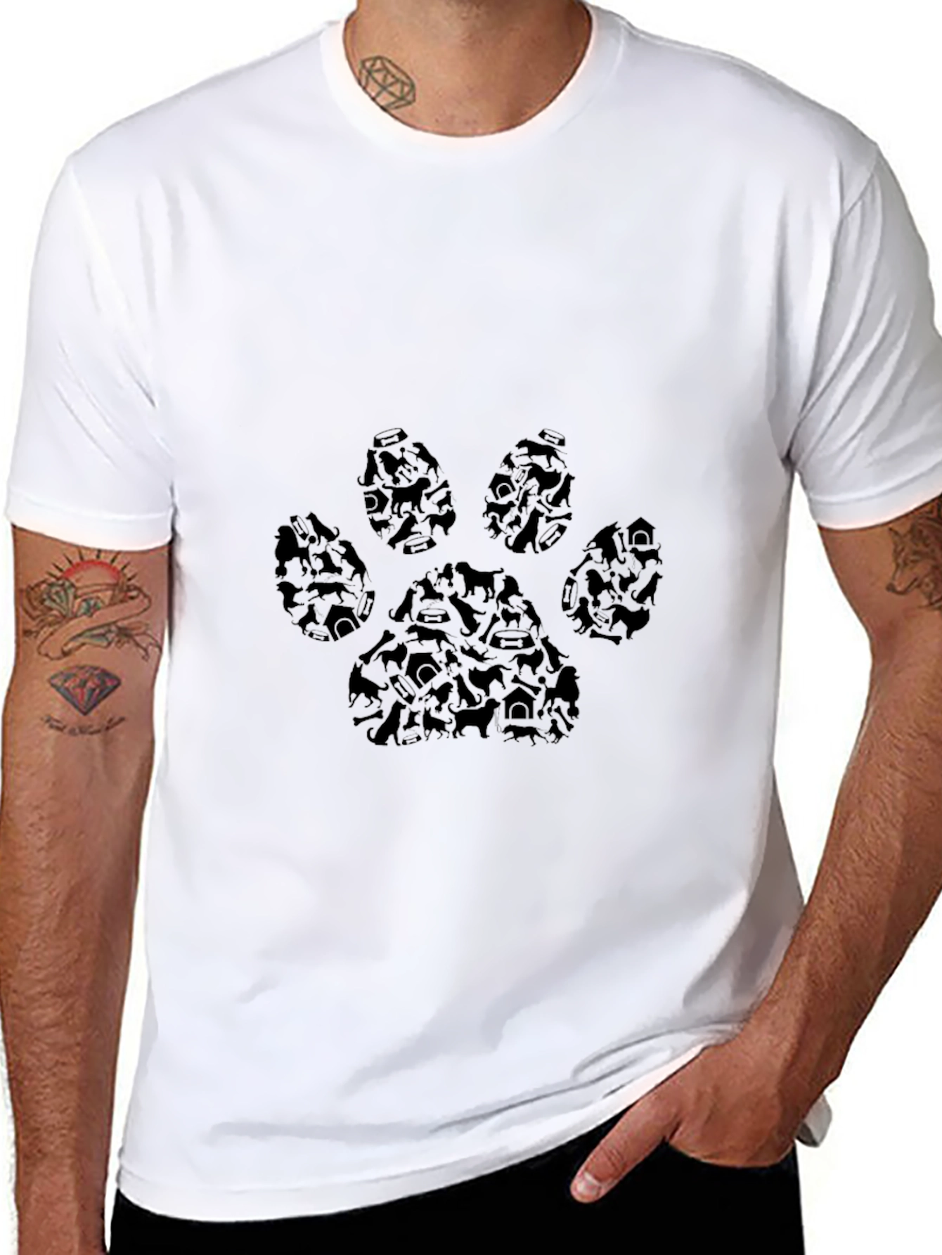 Camiseta Negra Huella de Perro Hombre