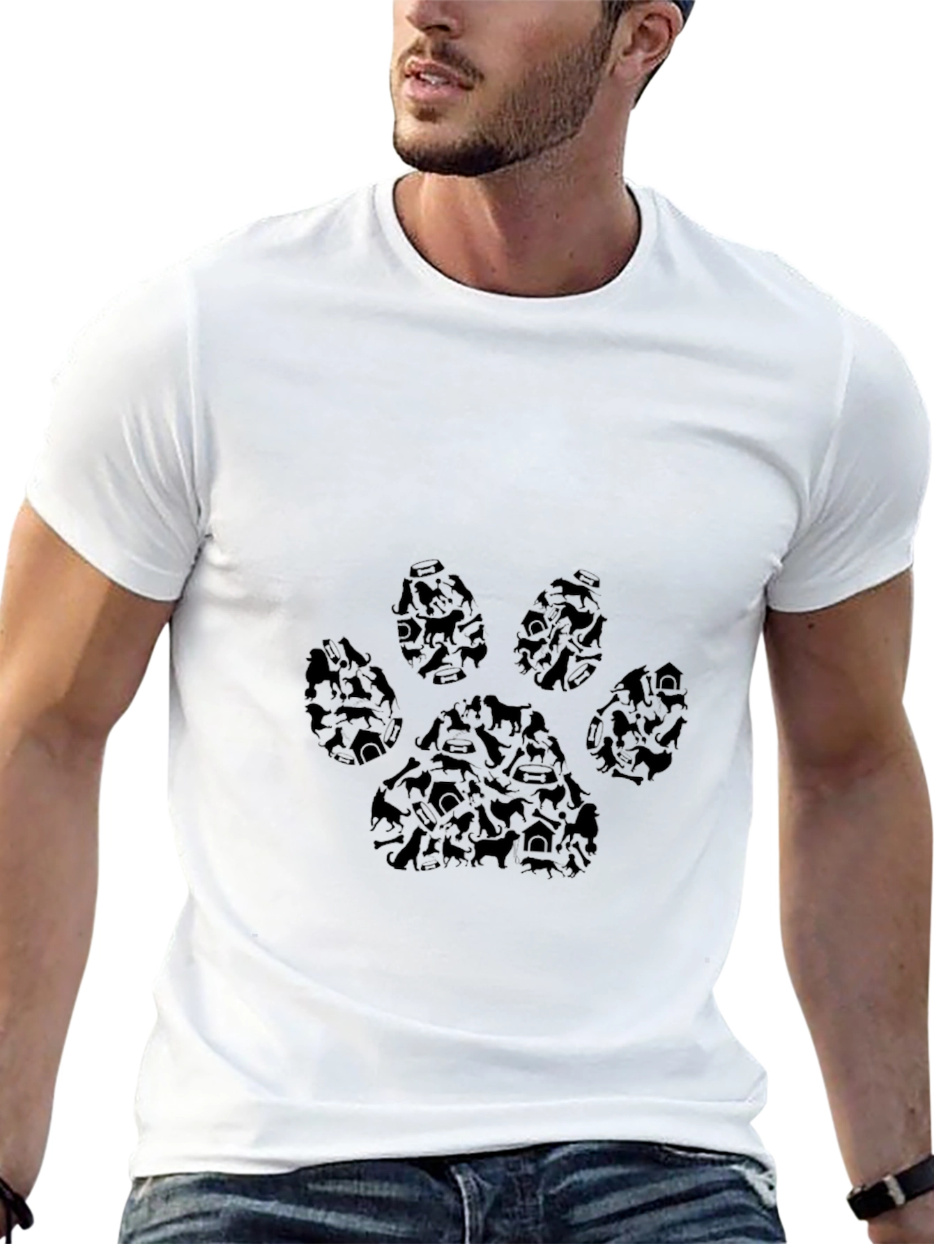 Camiseta Negra Huella de Perro Hombre