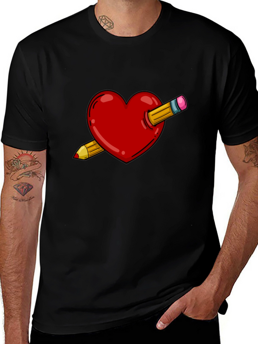 Camiseta Negra con Diseño de Corazón y Lápiz