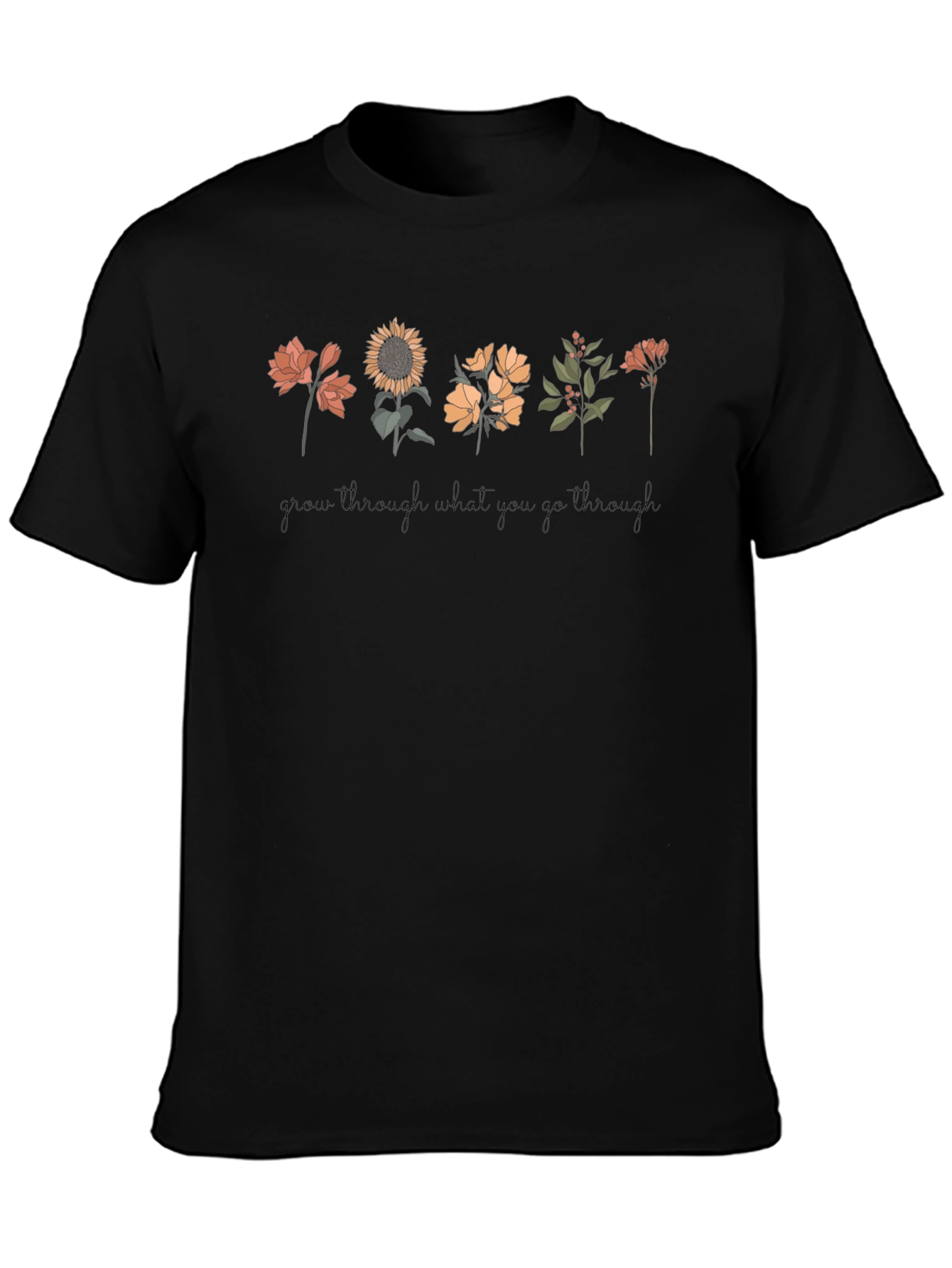 Camiseta Negra Unisex con Diseño Floral Inspirador