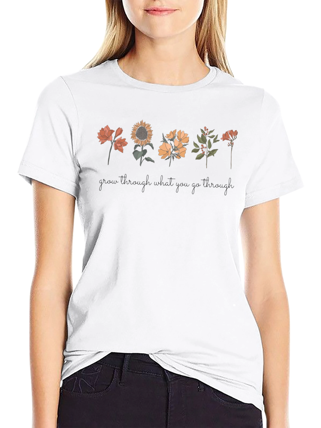 Camiseta Negra Unisex con Diseño Floral Inspirador