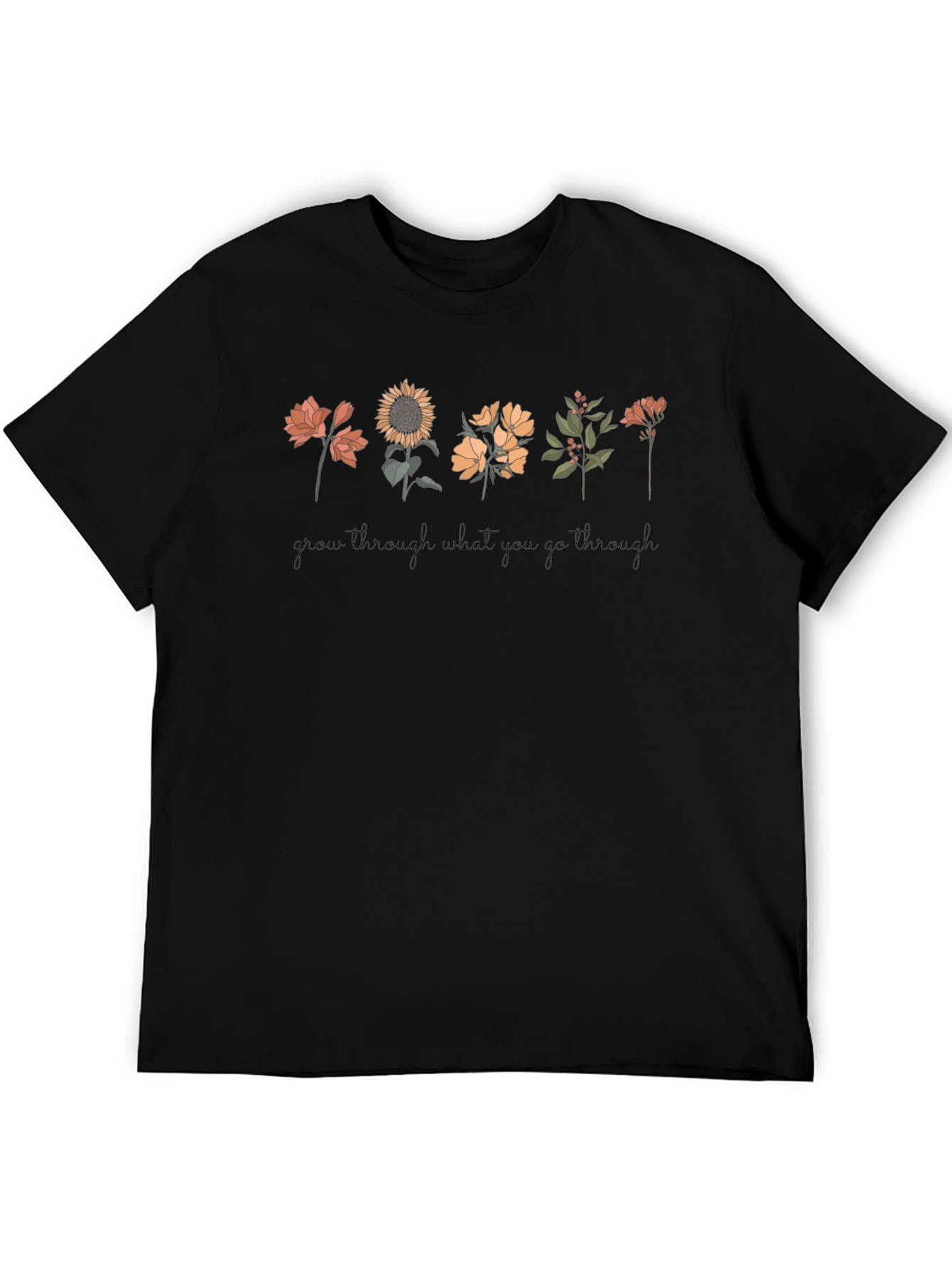Camiseta Negra Unisex con Diseño Floral Inspirador