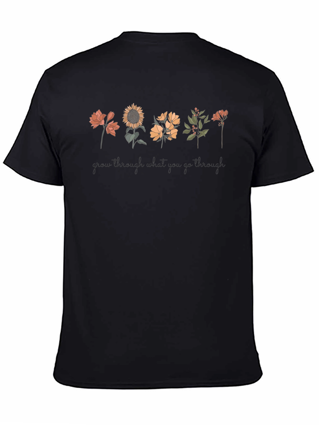 Camiseta Negra Unisex con Diseño Floral Inspirador