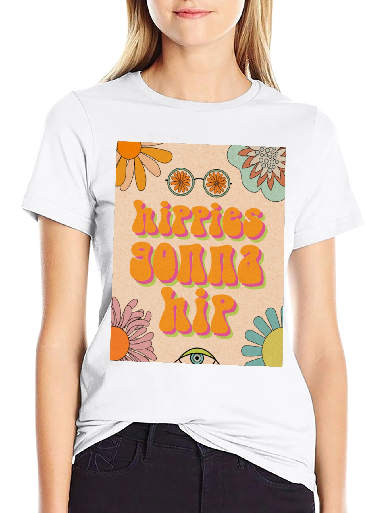 Camiseta Hippie con Diseño Floral Retro