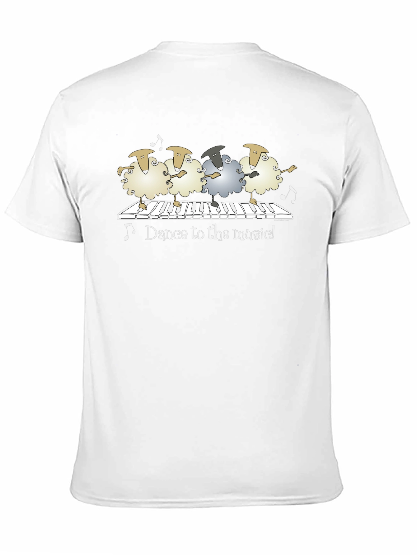 Camiseta Negra con Ovejas Bailando al Piano