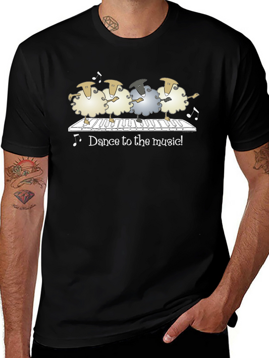 Camiseta Negra con Ovejas Bailando al Piano