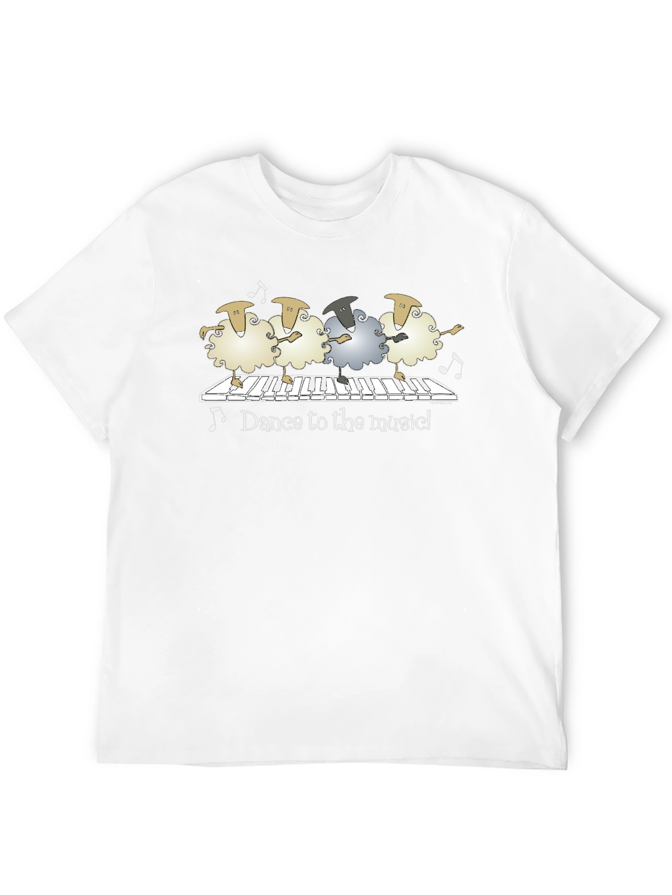 Camiseta Negra con Ovejas Bailando al Piano