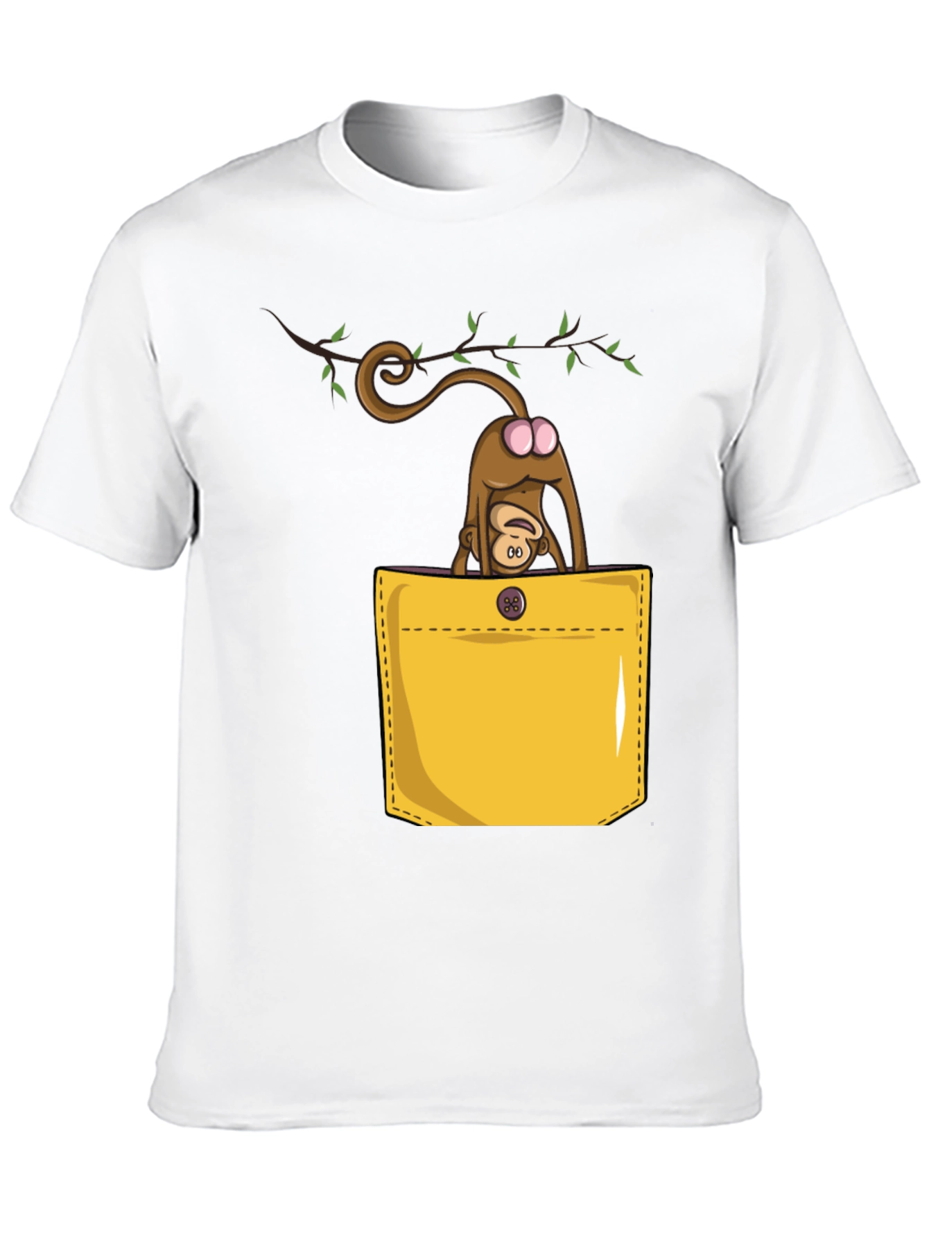 Camiseta Negra con Diseño Divertido de Mono en Bolsillo