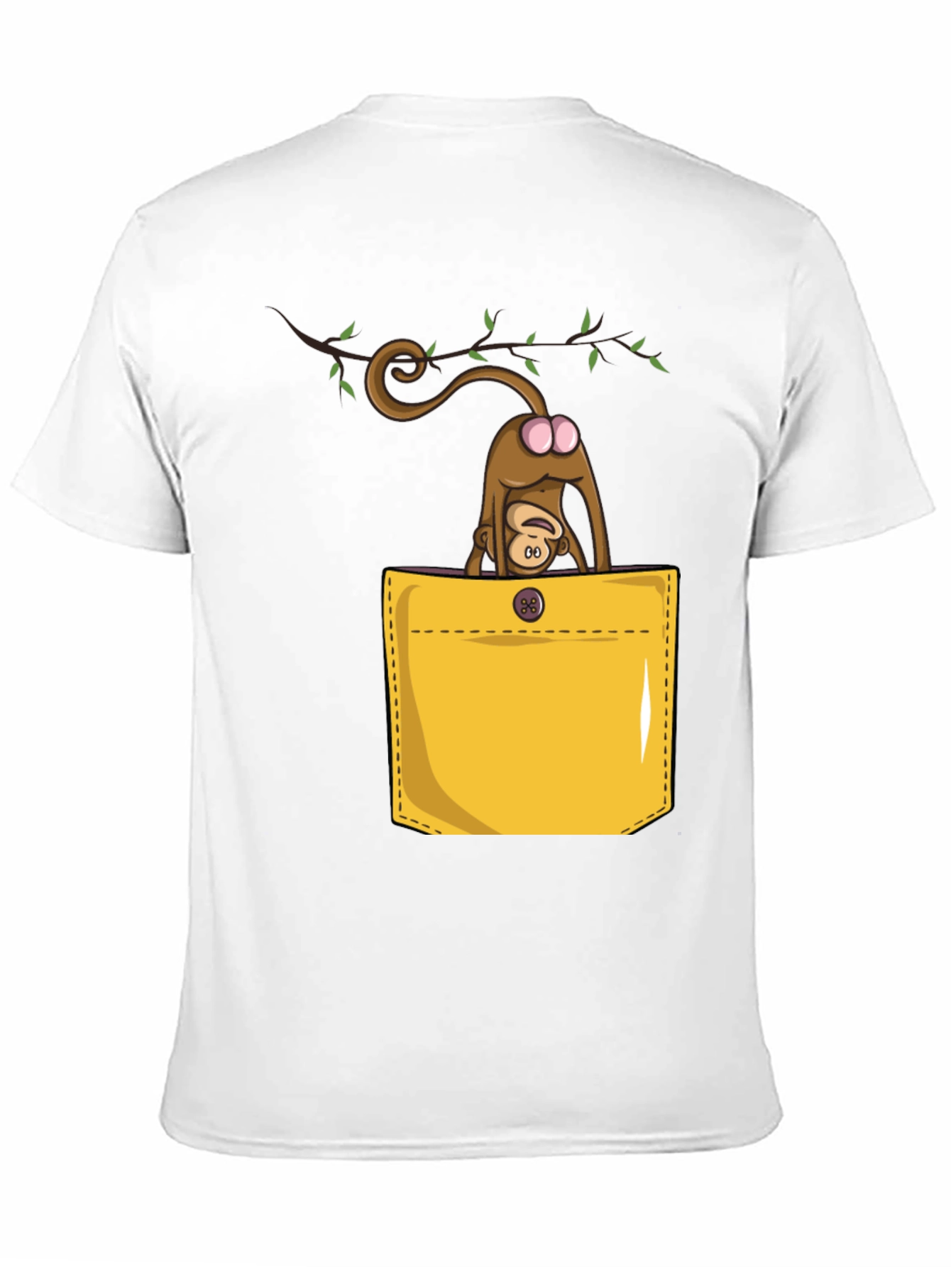 Camiseta Negra con Diseño Divertido de Mono en Bolsillo