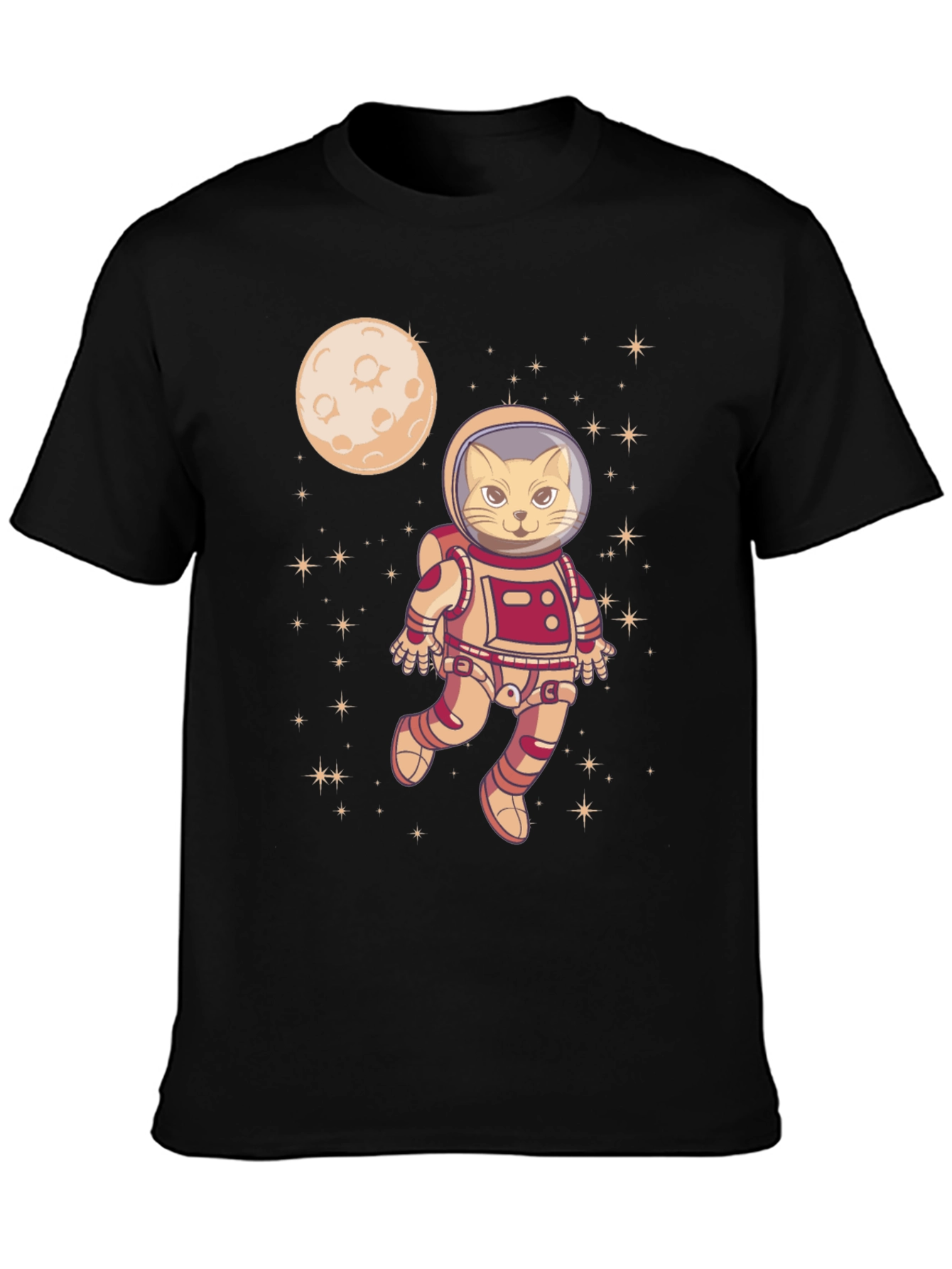 Camiseta Negra con Gato Astronauta Espacial