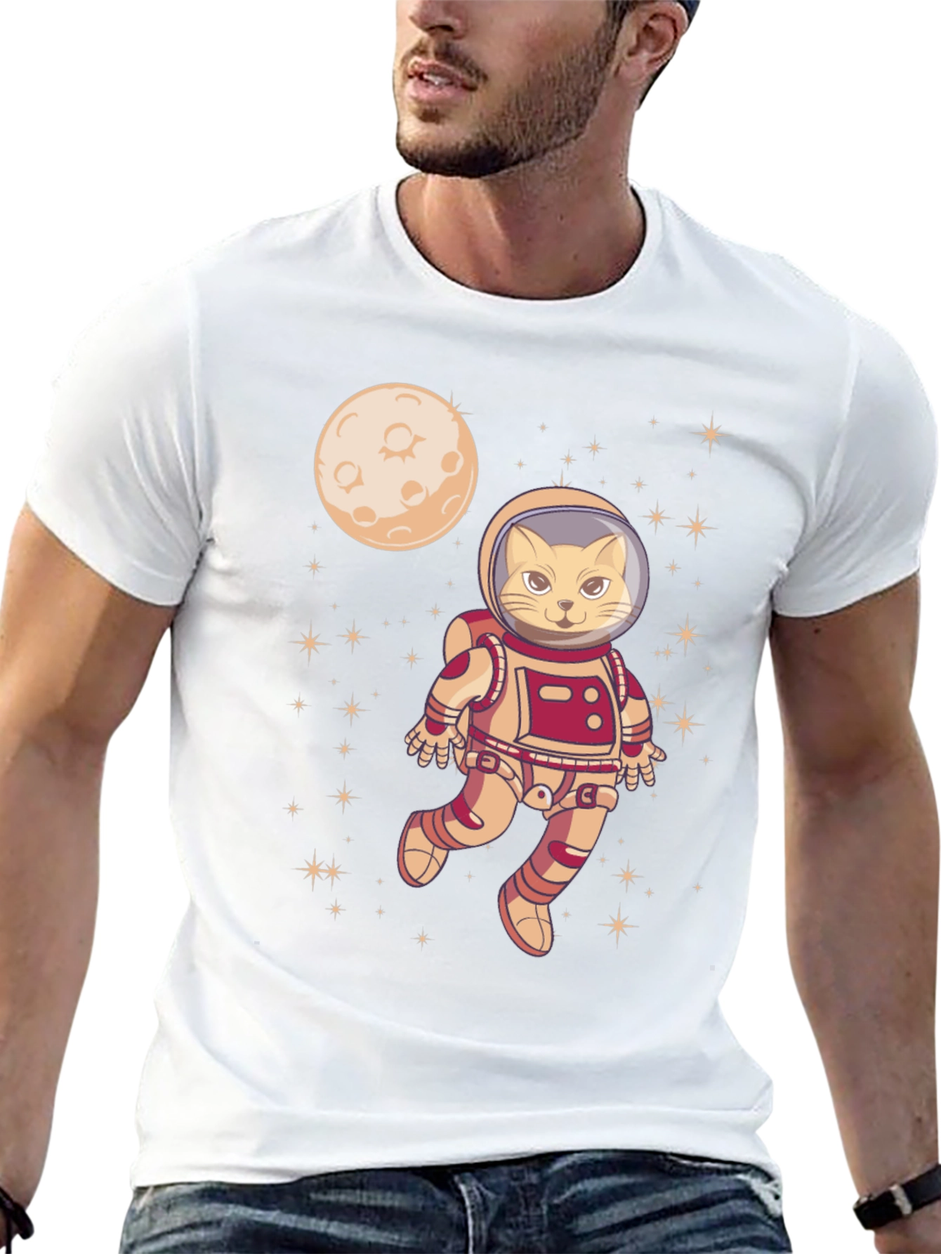 Camiseta Negra con Gato Astronauta Espacial